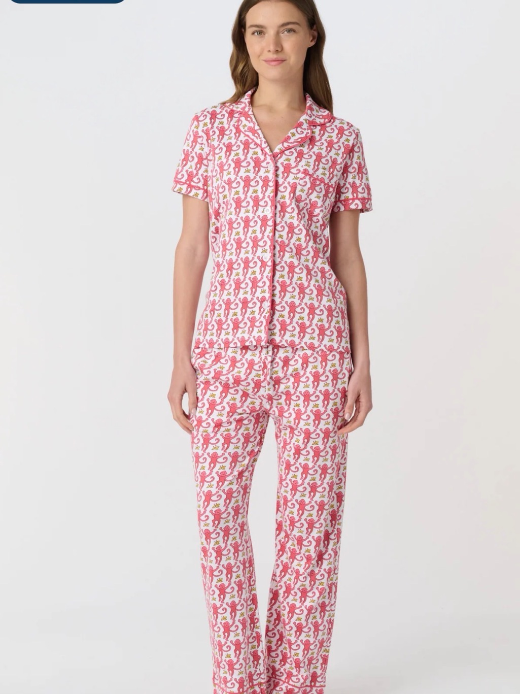 Roller Rabbit Pink Monkey Print Short-Sleeve Pajama Set